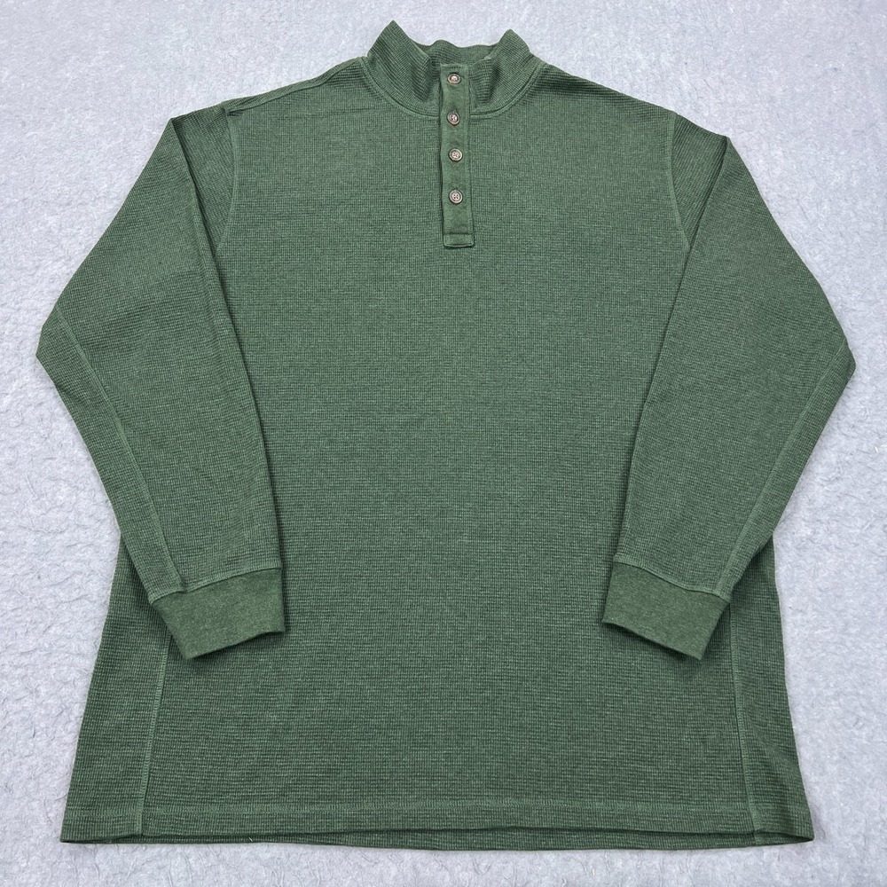 Duluth Trading Pullover Men's XL Green Burly Thermal Button Mock Neck Shirt